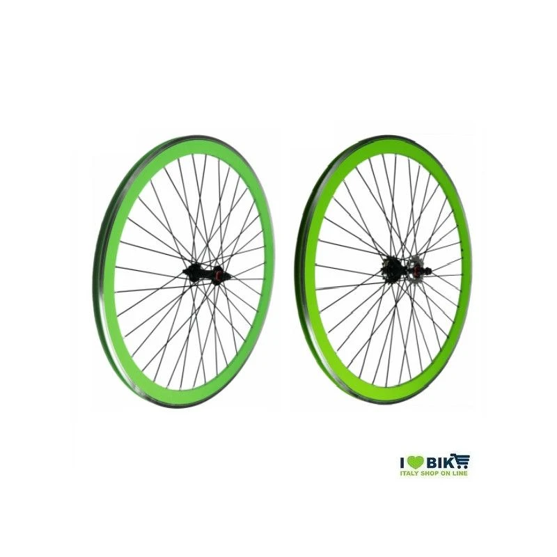 Ruote Fixed 28 36 Raggi Mozzi Con Sfere Colore Verde 4 Ruote Fixed 28 36 Raggi Mozzi Con Sfere Colore Verde - immagine 2